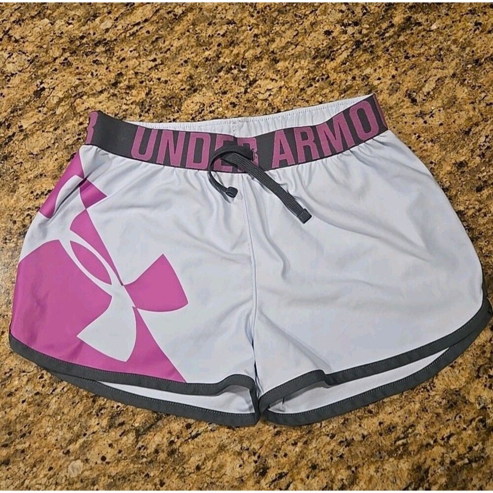 Under Armour Shorts Loose Fit Teal Purple Logo Size YXL